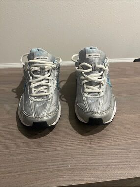 Nike Kids Silver Sneakers with Light Blue Swoosh